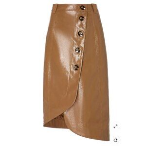 Ganni Asymmetrical Patent Leather Midi Button Skirt Brown Size 38 US 6